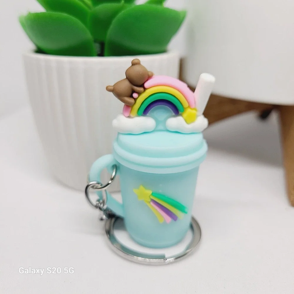 Cute Bear Rainbow Drink Keychain Charm Bag Purse‎ Decoration NWOT Gift